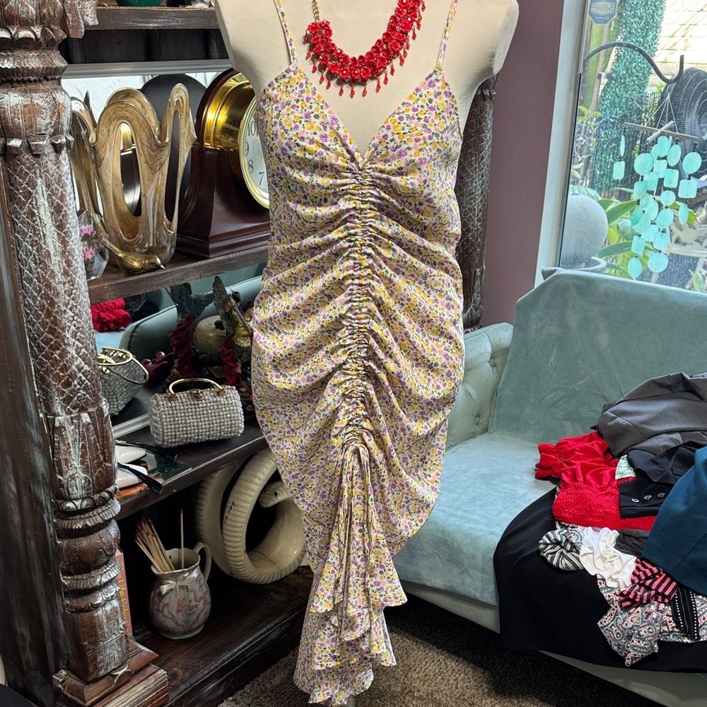 Floral Asymmetrical Ruched Dress